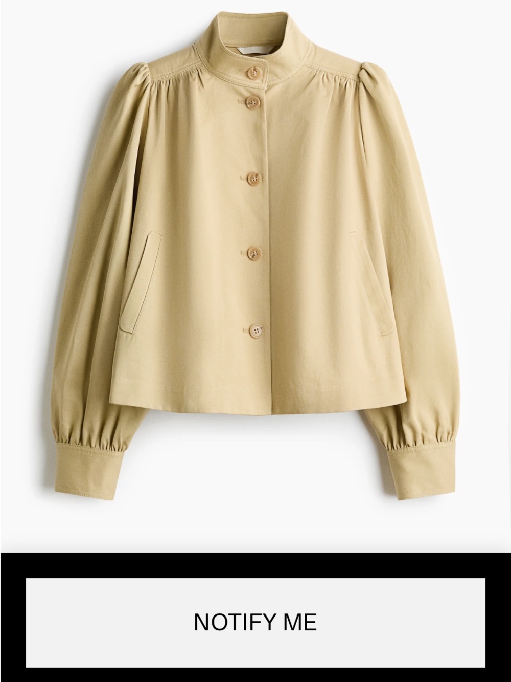 H&M Sand Beige Puff-Sleeve Stand-Collar Jacket